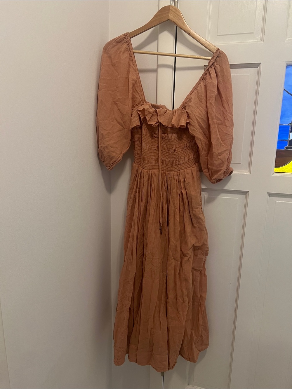 Women's Mauve Midi Dress with Puff Sleeves
